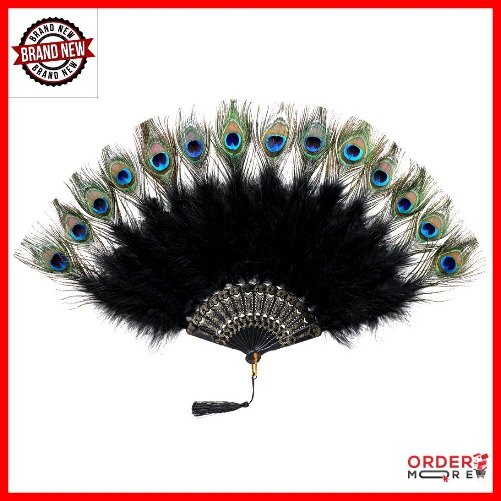 Vintage Style Marabou Feather Fan for Costume Parties and Home Decor
